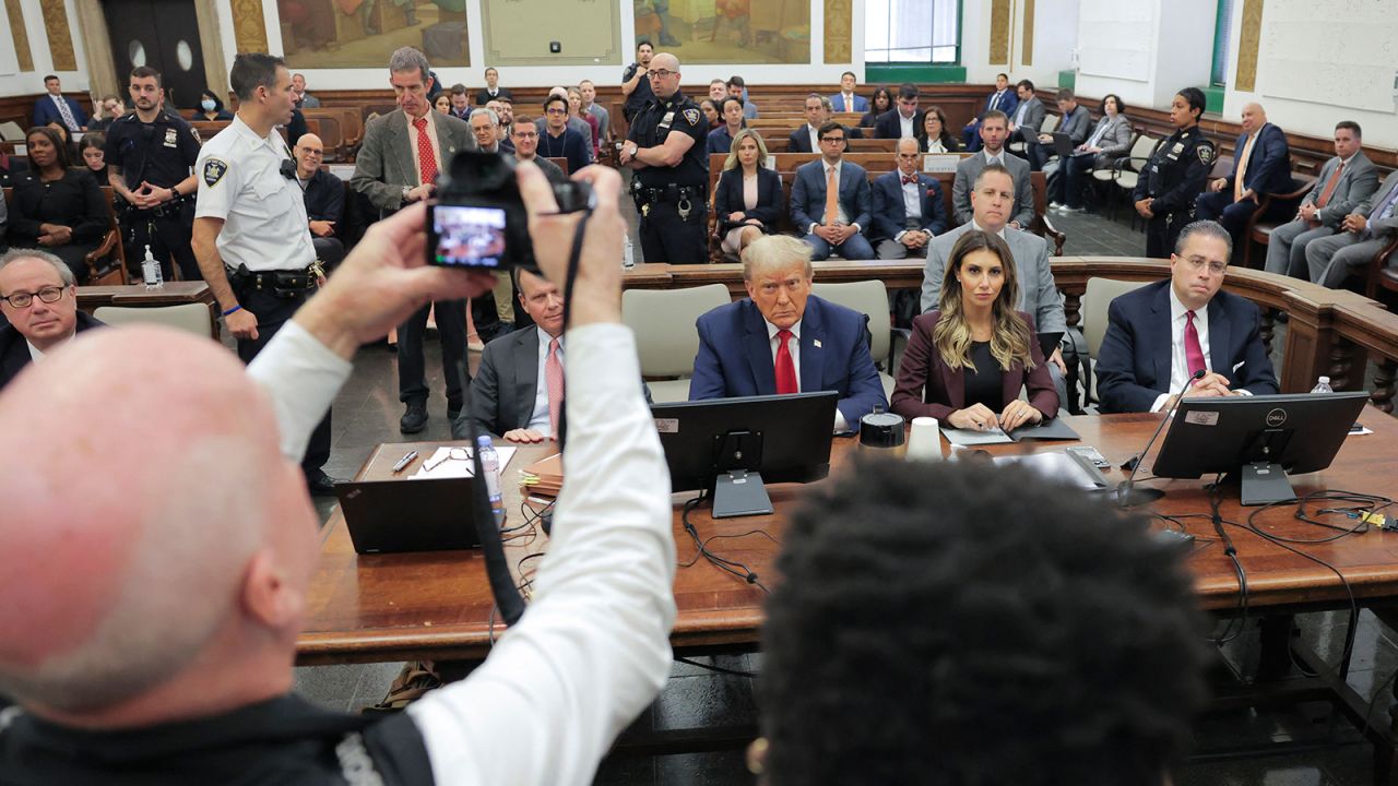 Former US President Donald Trump sits inside the courtroom during his civil fraud trial in New York City on October 17, 2023.