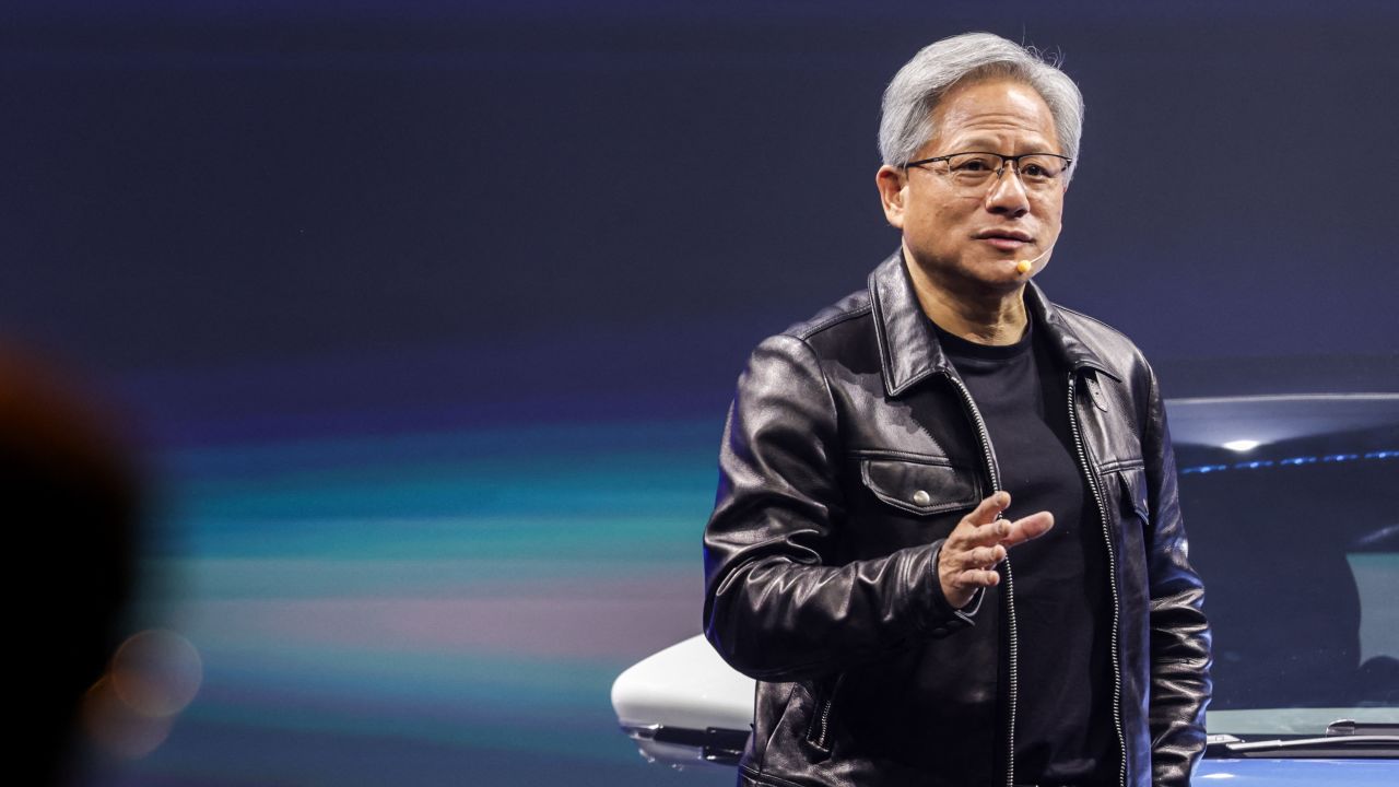 Jensen Huang, co-founder and chief executive officer of Nvidia Corp., speaks during the Hon Hai Tech Day in Taipei on October 18, 2023.