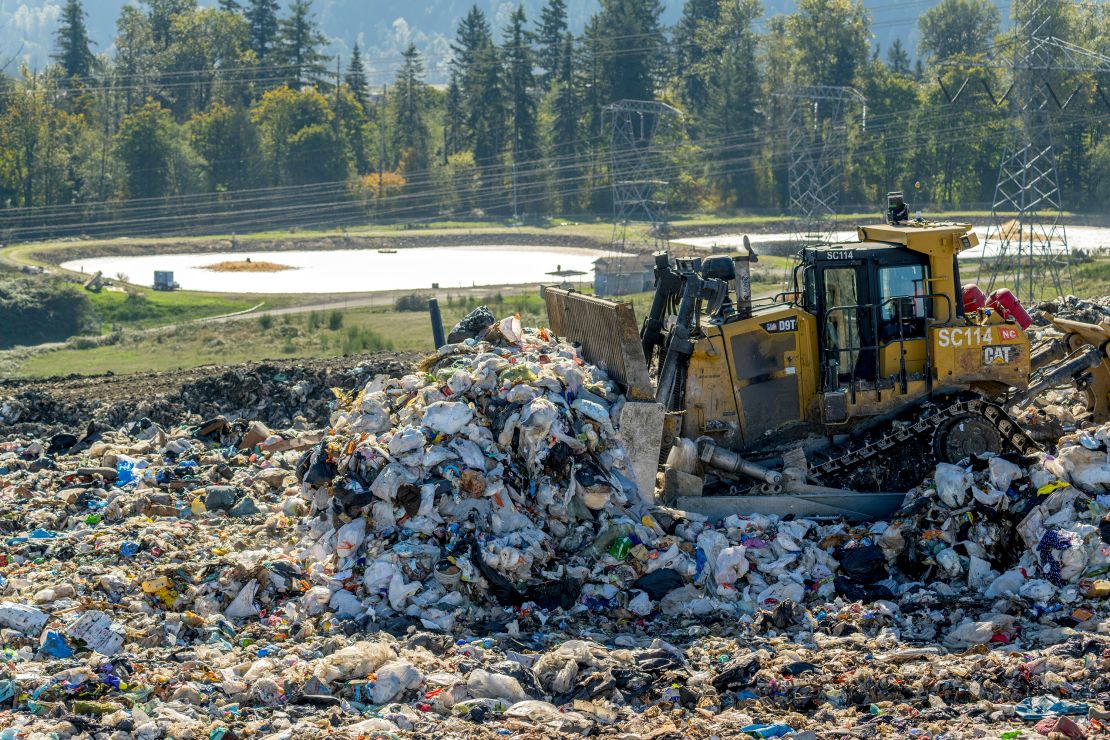 Garbage being moved at the King County Cedar Hills Regional Landfill facilities, near Maple Valley, Washington.