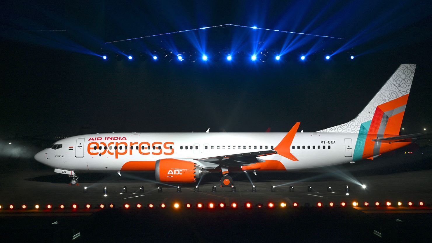 An Air India Express Boeing 737 MAX passenger aircraft is seen during an event in Mumbai, India, in October 2023.