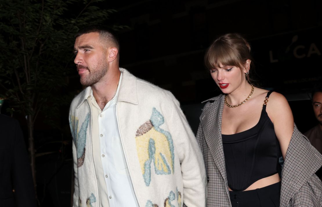 Travis Kelce and Taylor Swift attend Catch Steak on October 14, 2023, in New York.
