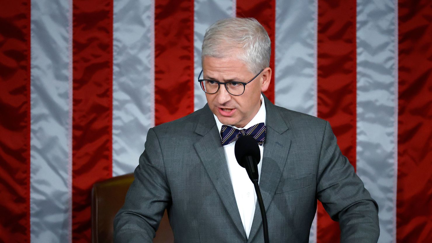 In this October 17 photo, Speaker Pro Tempore Rep. Patrick McHenry presides over the vote for House Speaker at the US Capitol Building in Washington, DC.