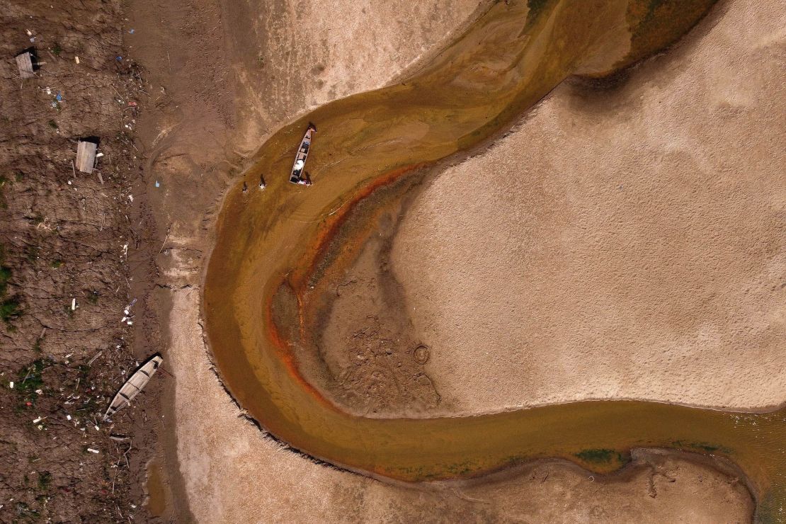 Low water levels on the Amazon River in Brazil.