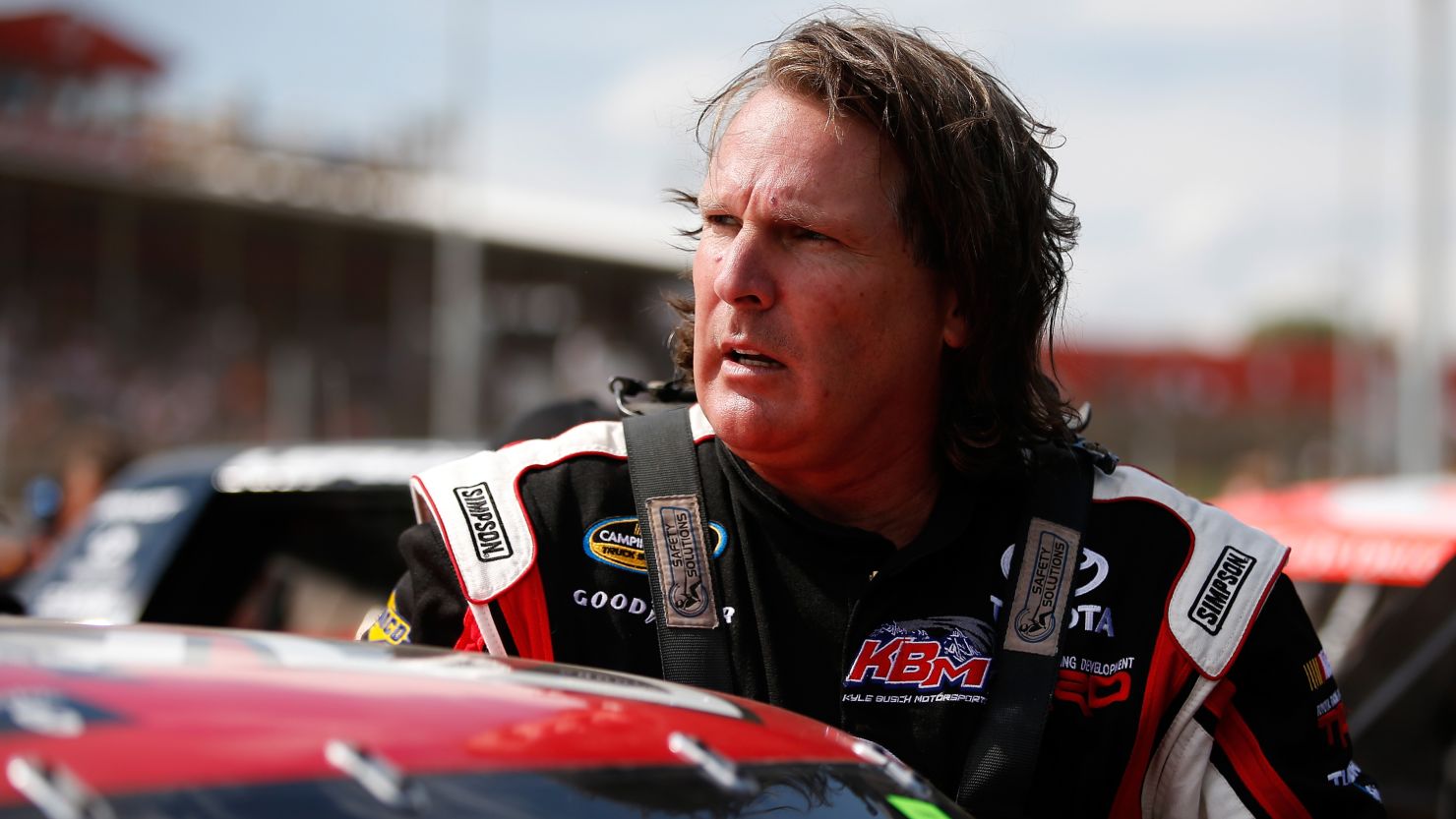 Scott Bloomquist prepares to drive during practice for the NASCAR Camping World Truck Series inaugural CarCash Mudsummer Classic at Eldora Speedway on July 23, 2013, in Rossburg, Ohio.