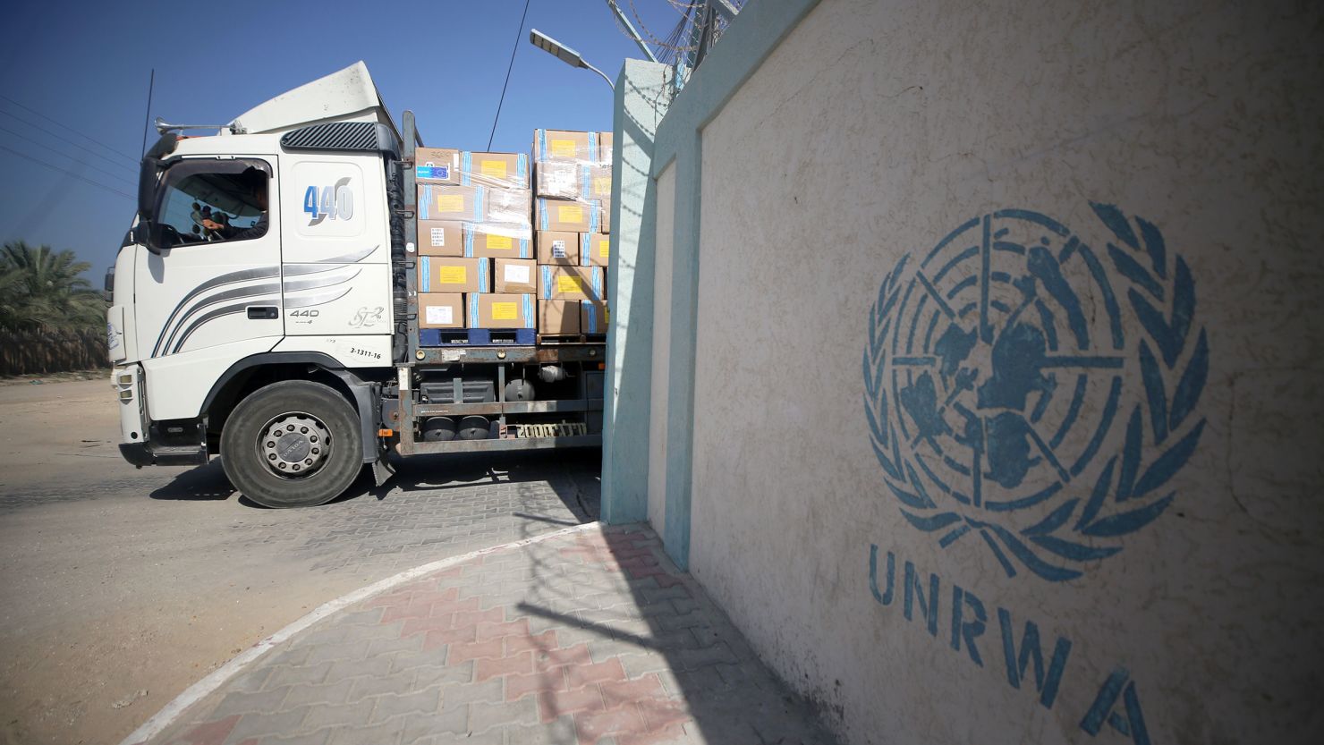 Workers of the United Nations Relief and Works Agency for Palestine Refugees (UNRWA) pack the medical aid and prepare it for distribution to hospitals at a warehouse in Deir Al-Balah, Gaza on October 25, 2023.