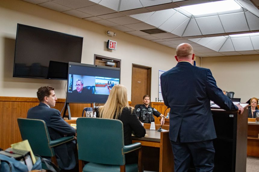 Kohberger listens October 26, 2023, as defense attorney Jay Logsdon argues in favor of overturning his grand jury indictment.