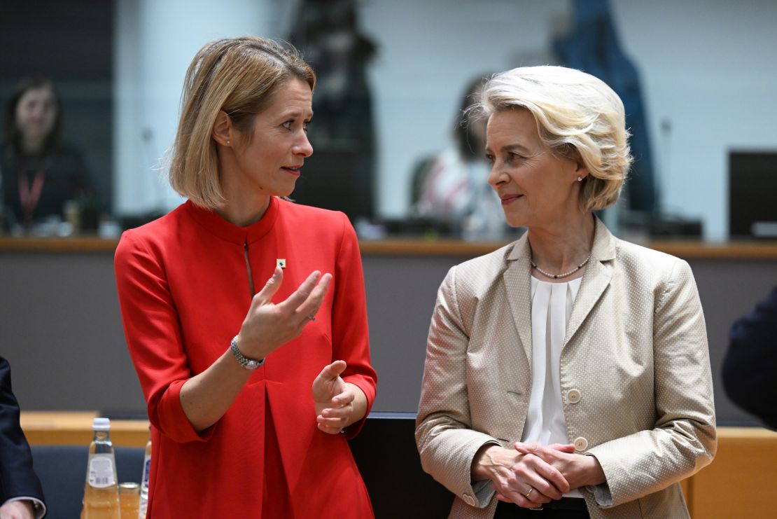 Estonian Prime Minister Kaja Kallas, left, and European Commission President Ursula von der Leyen attend a European Council summit in October.
