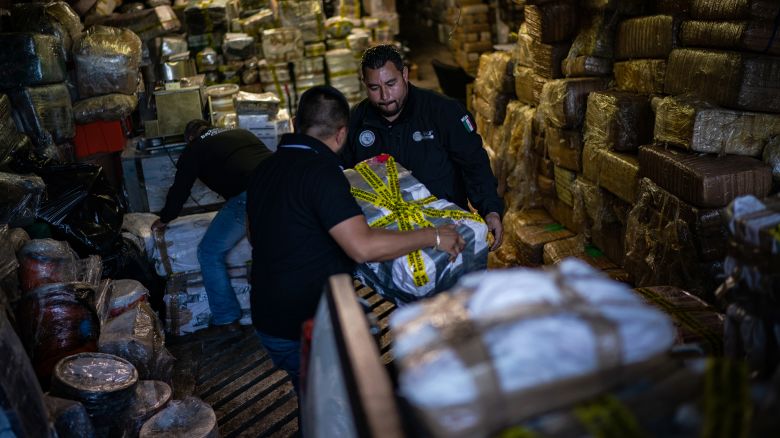 TIJUANA, MEXICO - OCTOBER 18: Officials from Mexico's attorney general's office unload hundreds of pounds of fentanyl and meth seized near Ensenada in October at their headquarter in Tijuana, Mexico, Tuesday, October 18, 2022. No one was arrested in connection with the seizure. (Photo by Salwan Georges/The Washington Post via Getty Images)