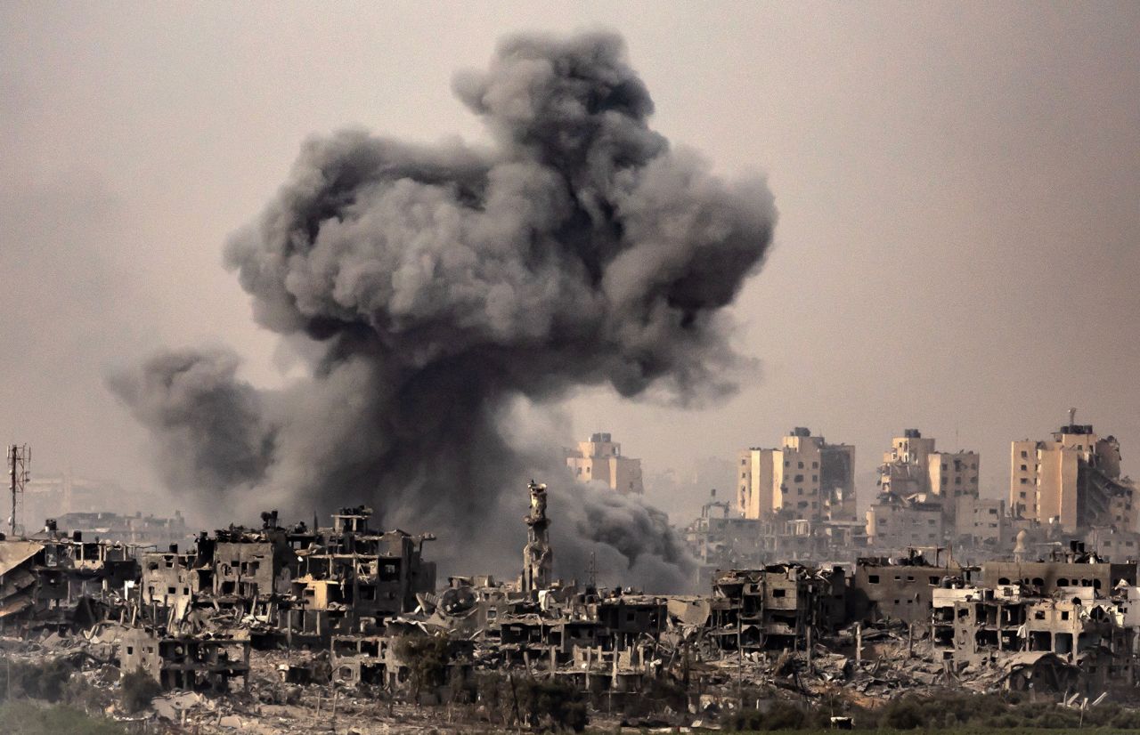 A of smoke is seen ascending from the Gaza Strip on October 29, 2023.