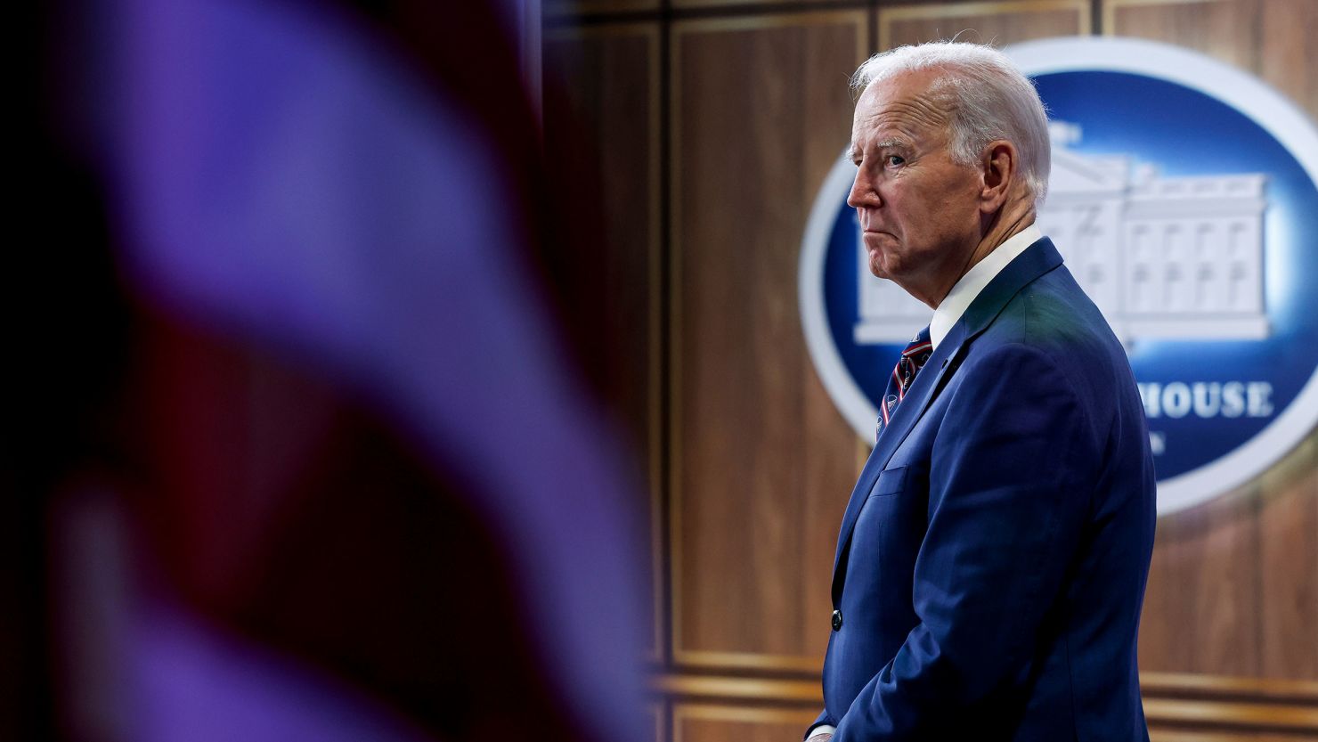 President Joe Biden listens at an event at the South Court Auditorium in the Eisenhower Executive Office Building at the White House on October 23, in Washington, DC.