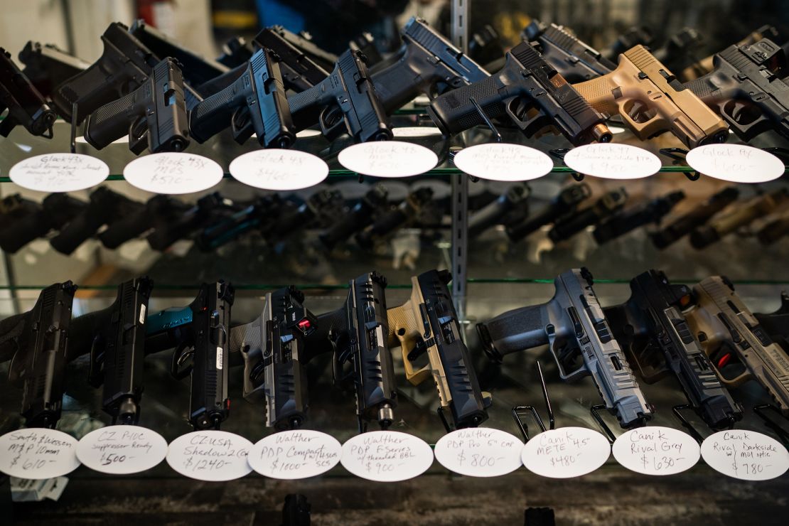 Guns on display at First Due Firearms in Sabattus, Maine on Friday, October 27, 2023.