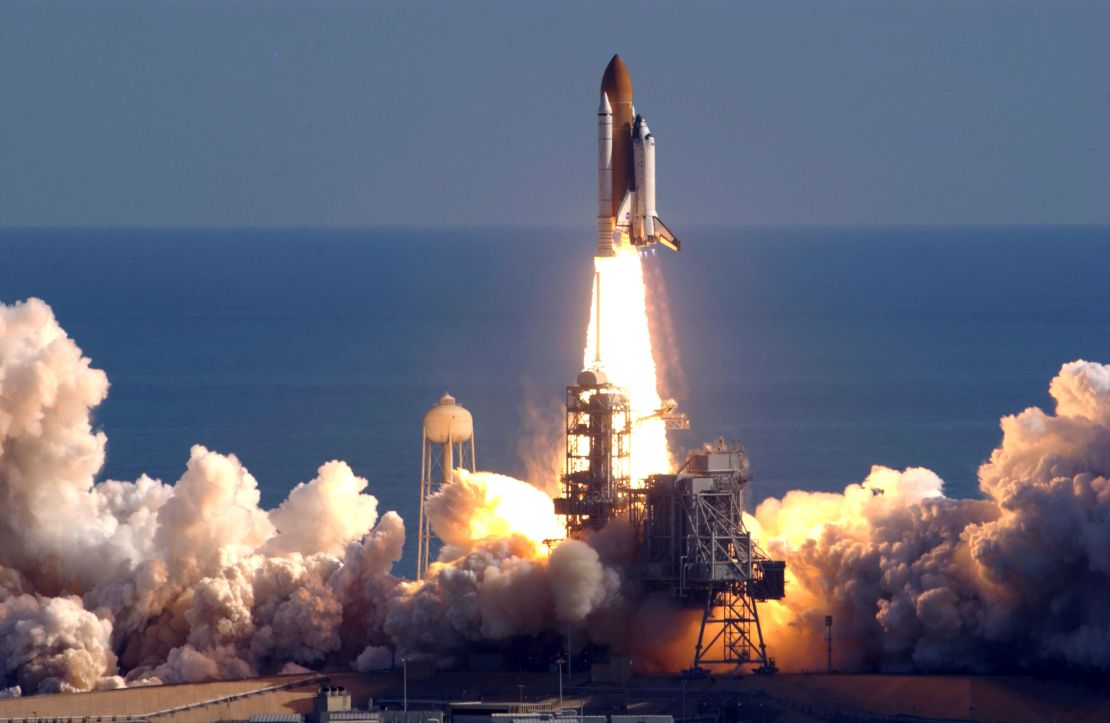 Space Shuttle Columbia lifts off from the Kennedy Space Center January 16, 2003. Columbia broke up upon re-entry to earth February 1, 2003.