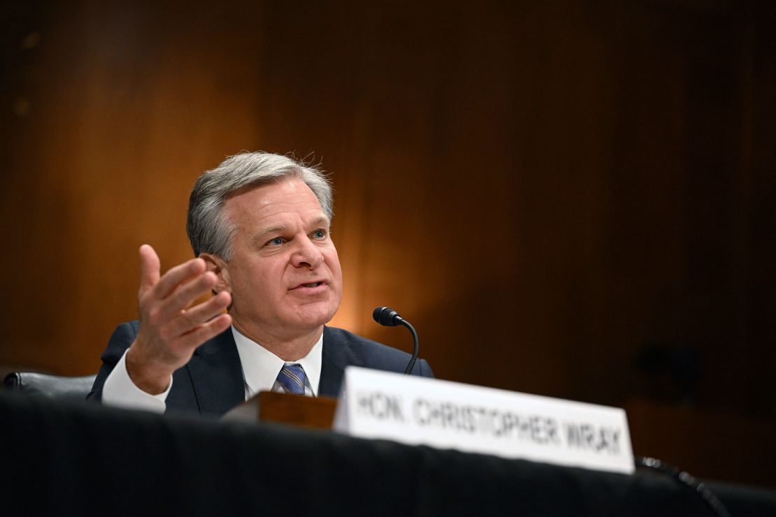 FBI Director Christopher Wray testifies during a Senate Homeland Security and Government Affairs Committee hearing on Capitol Hill in Washington, DC, on October 31.