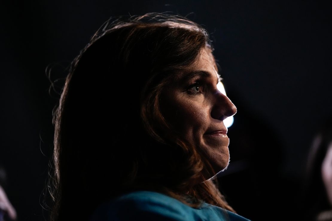 Rep. Nancy Mace, a Republican from South Carolina, talks to reporters outside the US Capitol on November 1, 2023.