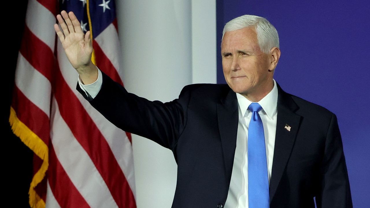 Republican presidential candidate former Vice President Mike Pence arrives at the Republican Jewish Coalition's Annual Leadership Summit at The Venetian Resort Las Vegas on October 28, 2023 in Las Vegas, Nevada.