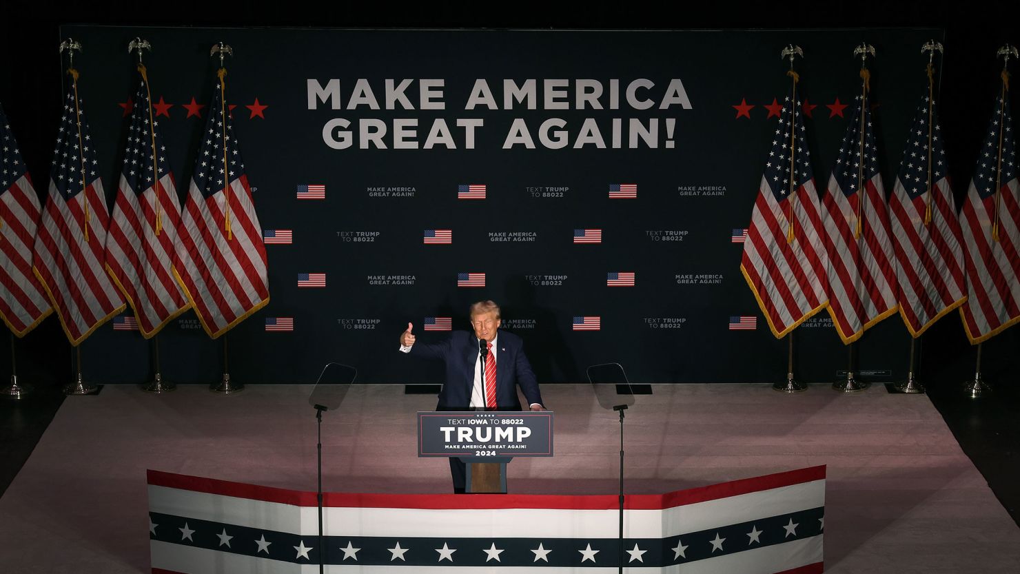 Former President Donald Trump speaks at a campaign event in Sioux City, Iowa, on October 29, 2023.