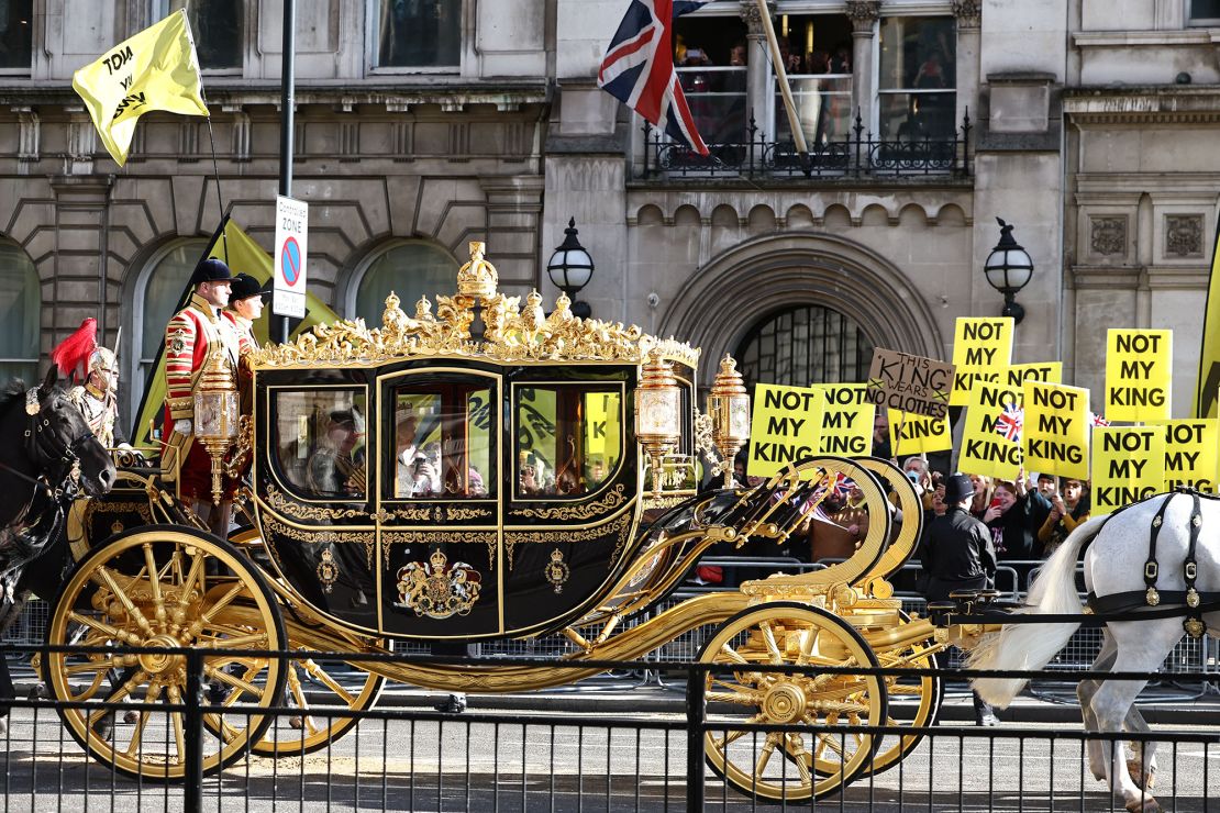 Protesters demonstrate ahead of the State Opening of Parliament opposite the Houses of Parliament in London in November.