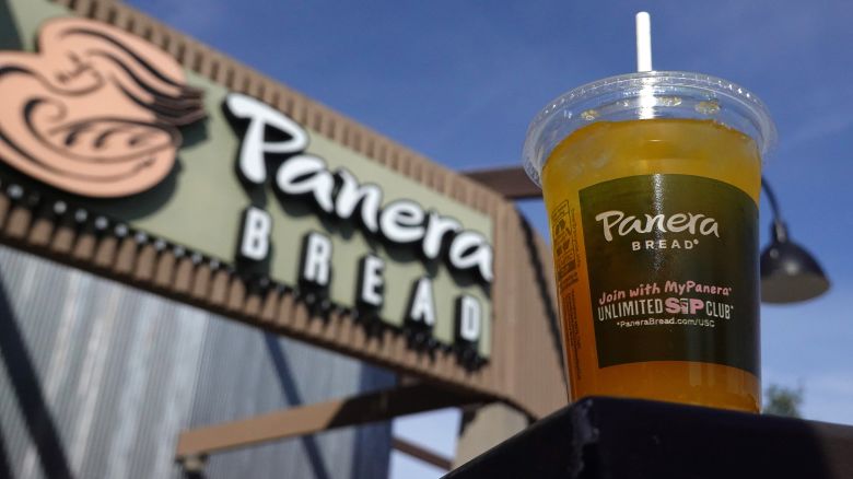 NOVATO, CALIFORNIA - NOVEMBER 01: In this photo illustration, a Panera Bread mango yuzu citrus charged lemonade is displayed at a Panera Bread restaurant on November 01, 2023 in Novato, California. Missouri based Panera Bread announced plans to lay off 17 percent of its 1800 corporate staff as the company streamlines its operations ahead of an initial public offering. (Photo illustration by Justin Sullivan/Getty Images)