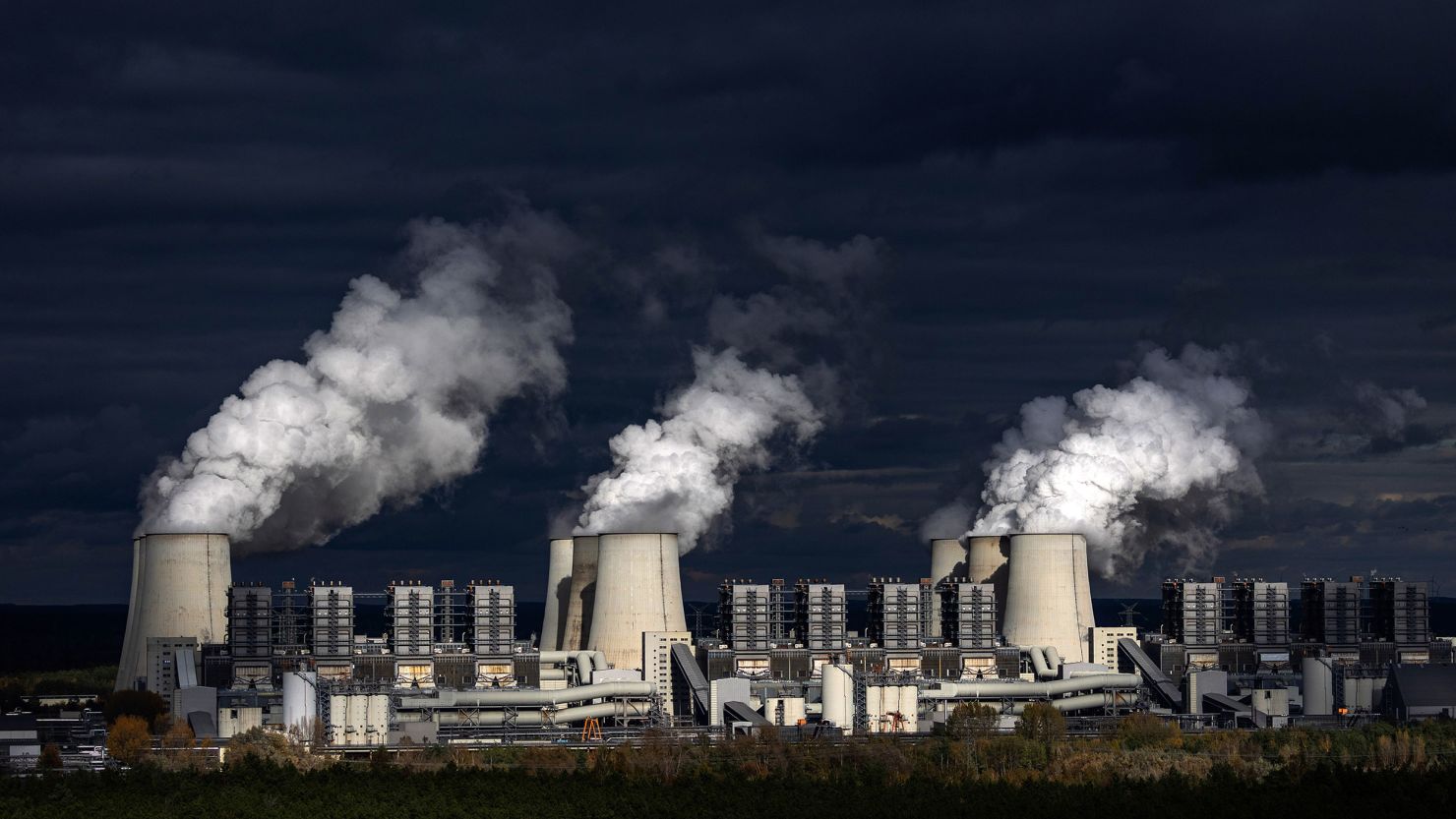 The Jaenschwalde lignite coal-fired power plant, in Peitz, Germany, in November. Countries are debating at COP28 this week whether to phase out or phase down fossil fuels.