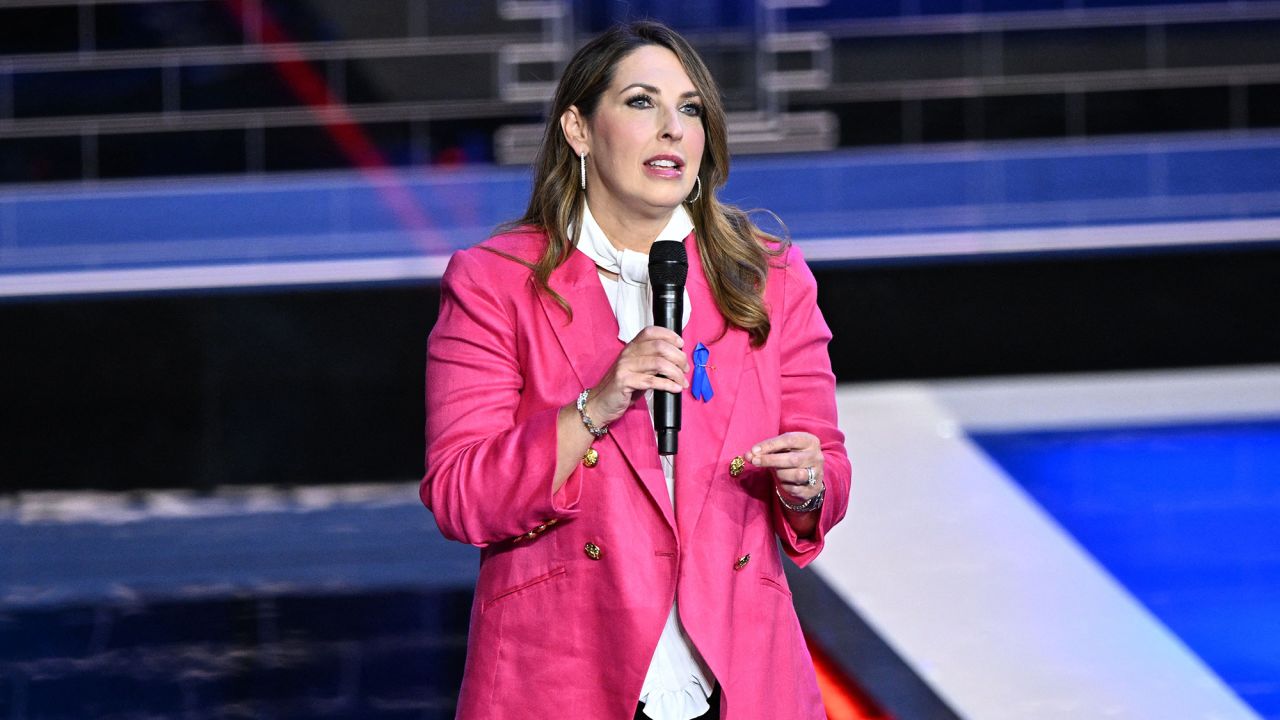 Ronna McDaniel, chairwoman of the Republican National Committee (RNC), speaks ahead of the third Republican presidential primary debate at the Knight Concert Hall at the Adrienne Arsht Center for the Performing Arts in Miami, Florida, on November 8, 2023.