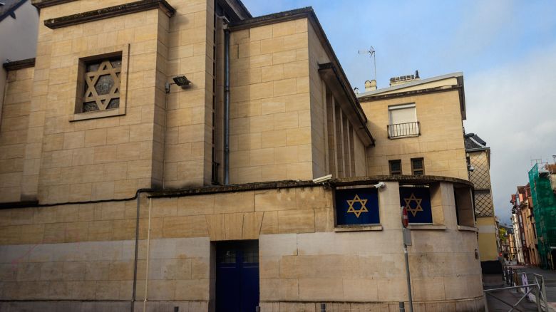 Facade of synagogue in Rouen, France.