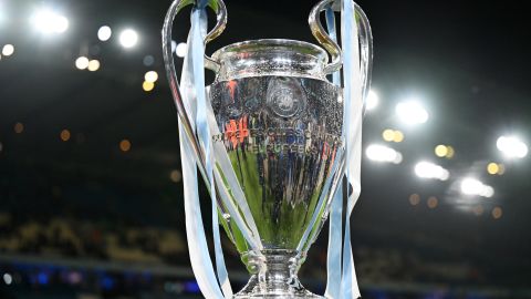 MANCHESTER, ENGLAND - NOVEMBER 07: A detailed view of the UEFA Champions League Trophy is seen prior to the UEFA Champions League match between Manchester City and BSC Young Boys at Etihad Stadium on November 07, 2023 in Manchester, England. (Photo by Michael Regan/Getty Images)