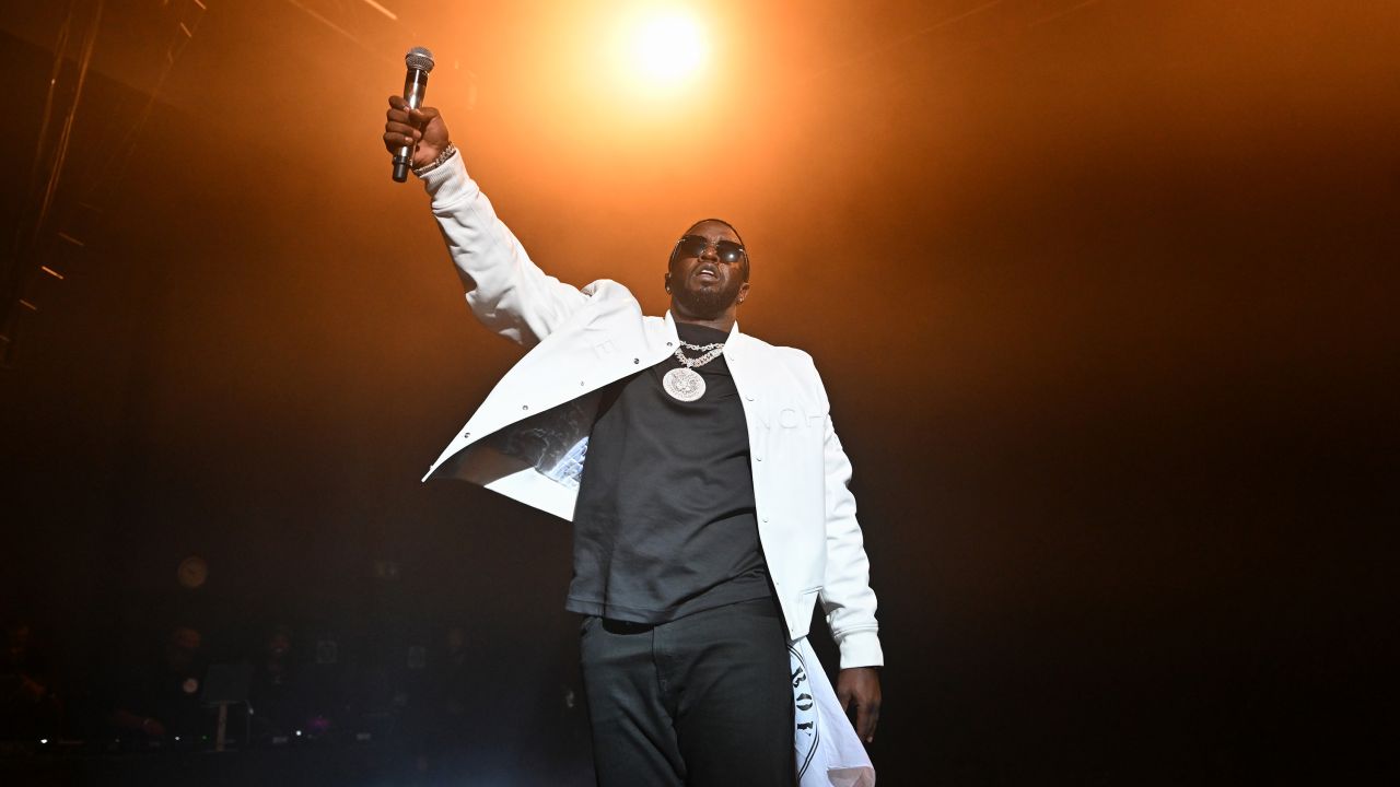 Sean Combs on stage in London performing in 2023.