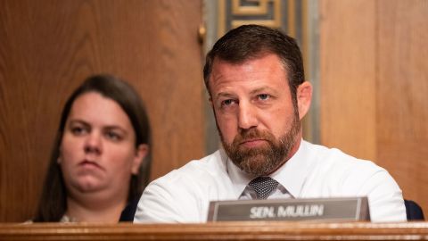 Sen. Markwayne Mullin listens during the Senate Health, Education, Labor and Pensions Committee hearing on "Standing Up Against Corporate Greed: How Unions are Improving the Lives of Working Families" on Tuesday, November 14, 2023, in the Dirksen Senate Office Building.