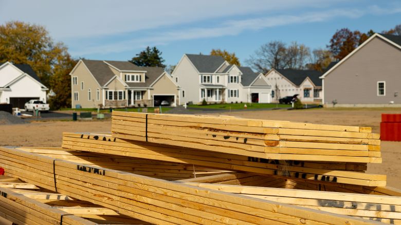 A pile of lumber at a home under construction at the Cold Spring Barbera Homes subdivision in Loudonville, New York, US, on Wednesday Nov. 8, 2023.