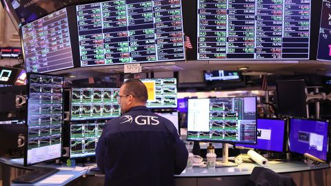 Traders work on the floor of the New York Stock exchange during morning trading on November 10, 2023 in New York City.