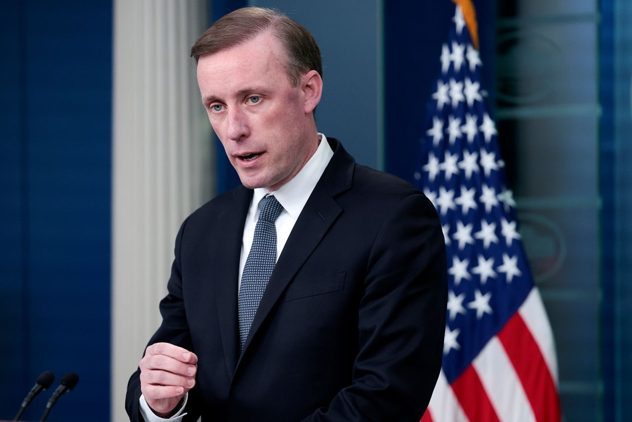 Jake Sullivan answers questions during the daily briefing at the White House in Washington, DC. on November 13, 2023.