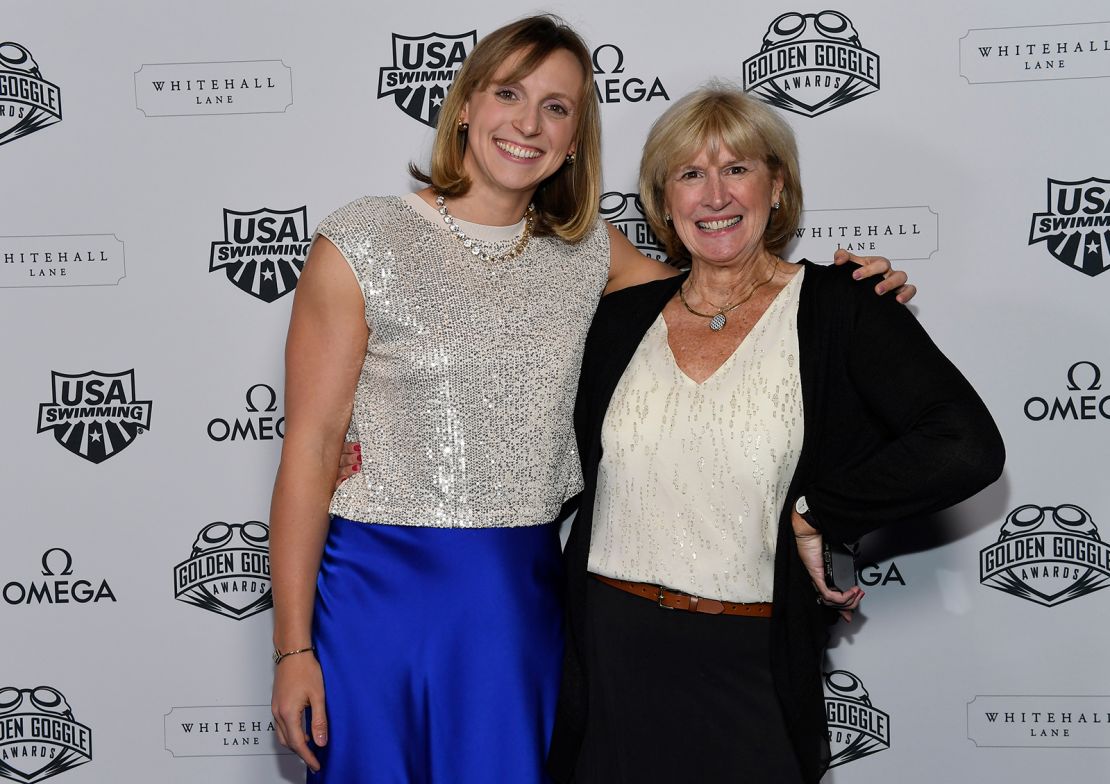 Katie Ledecky and her mother Mary Gen Ledecky during the 2023 Golden Goggle Awards on November 19, 2023 in Los Angeles, California.