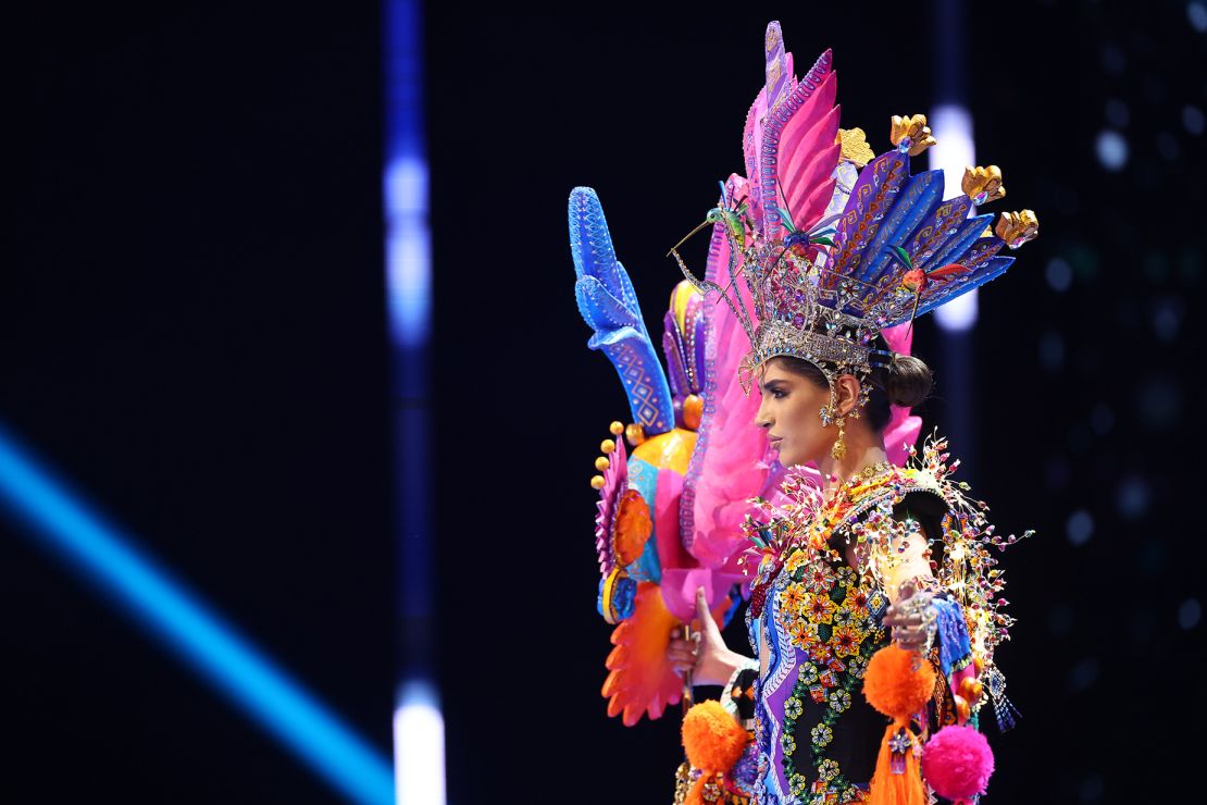 Miss Mexico wore a colorful look showcasing mythical creatures — a magical owl and deer, respectively, that represent wisdom and focus in traditional folklore.