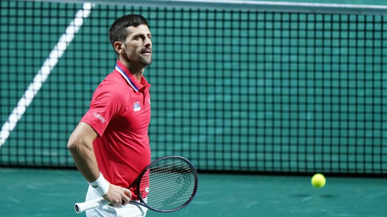 Serbia's Novak Djokovic stands dejected after losing in the doubles match to Italy's Jannik Sinner and Lorenzo Sonego during the 2023 Davis Cup semi-final match at the Palacio de Deportes Jose Maria Martin Carpena in Malaga, Spain. Picture date: Saturday November 25, 2023. (Photo by Adam Davy/PA Images via Getty Images)