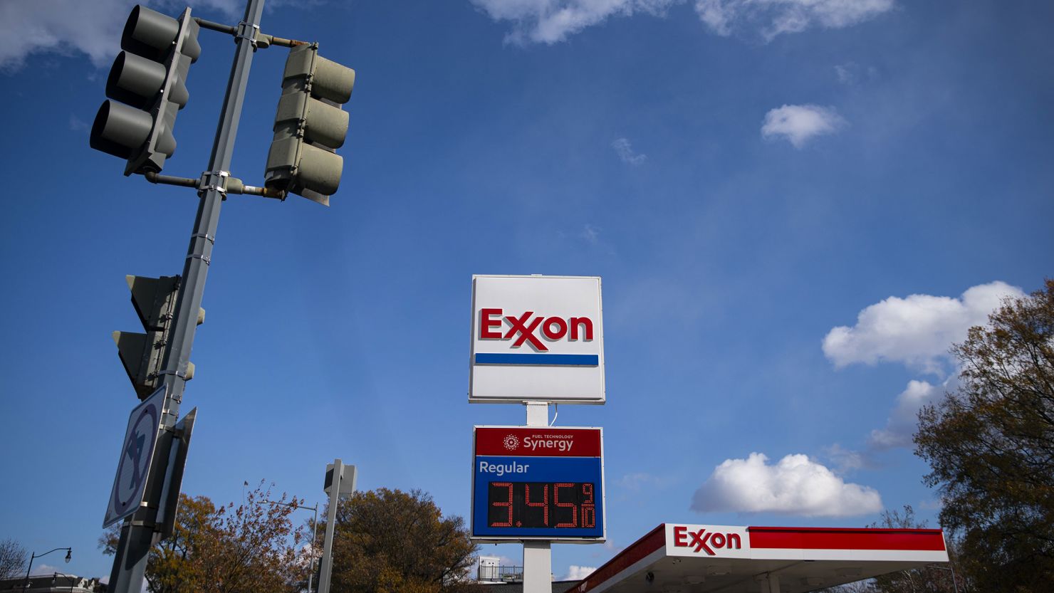 An Exxon Mobil gas station in Washington, DC, in November 2023.