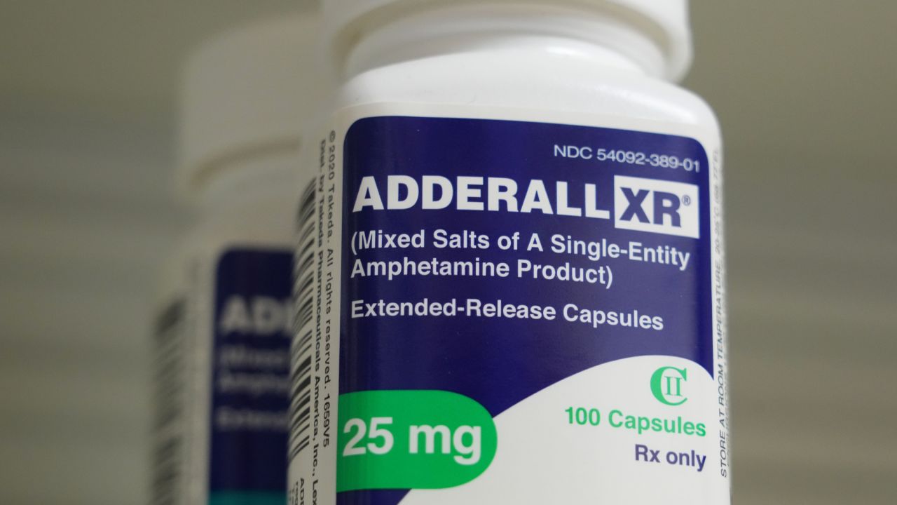 Takeda Pharmaceutical Co. Adderall XR brand medication on a shelf at a pharmacy in Provo, Utah, US, on Thursday, Nov. 30, 2023. Millions of Americans have faced increasing trouble finding the drugs they need as a nationwide shortage of medications used to treat ADHD enters its second year. Photographer: George Frey/Bloomberg