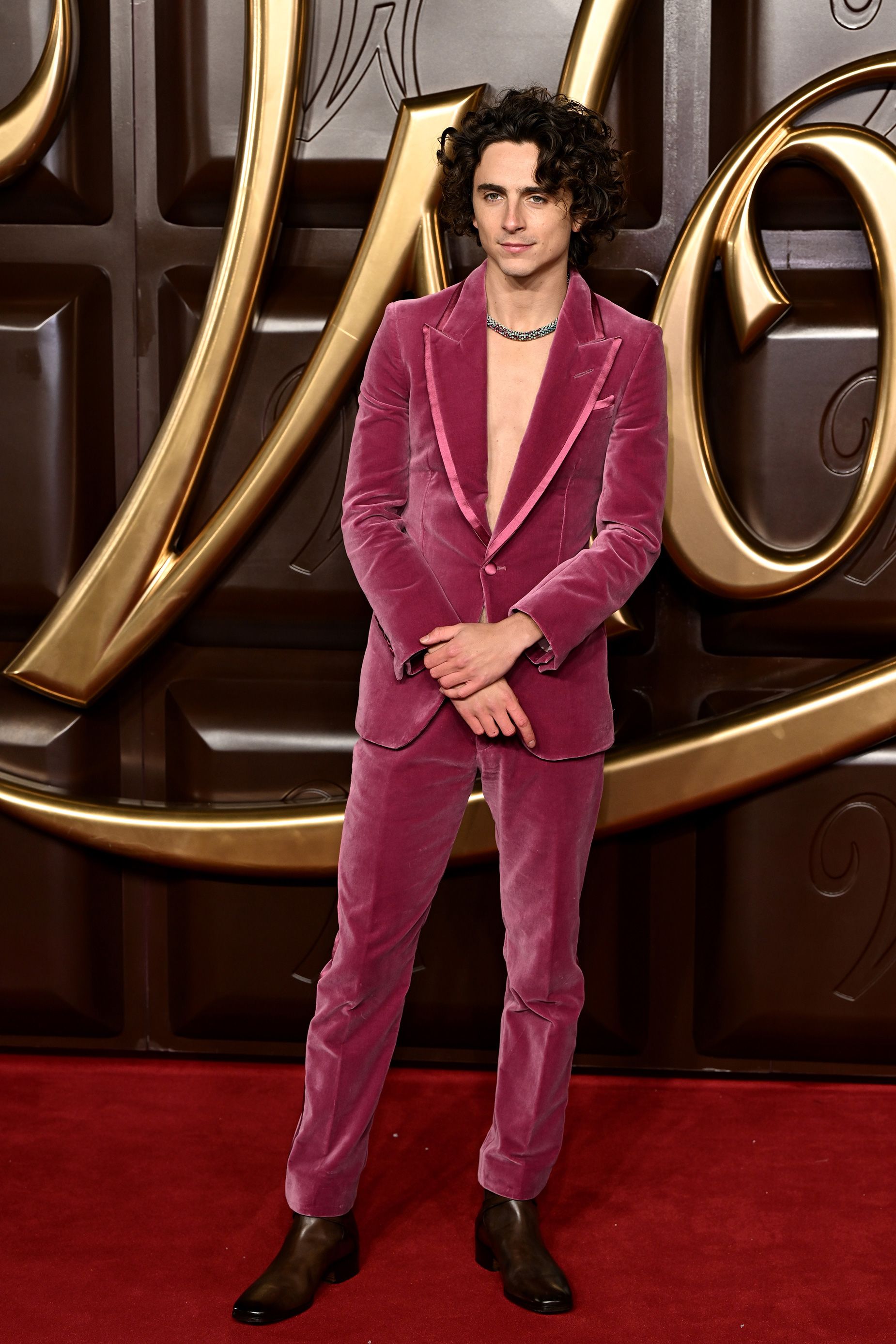 Chalamet's magenta velvet suit was from Tom Ford's latest collection.