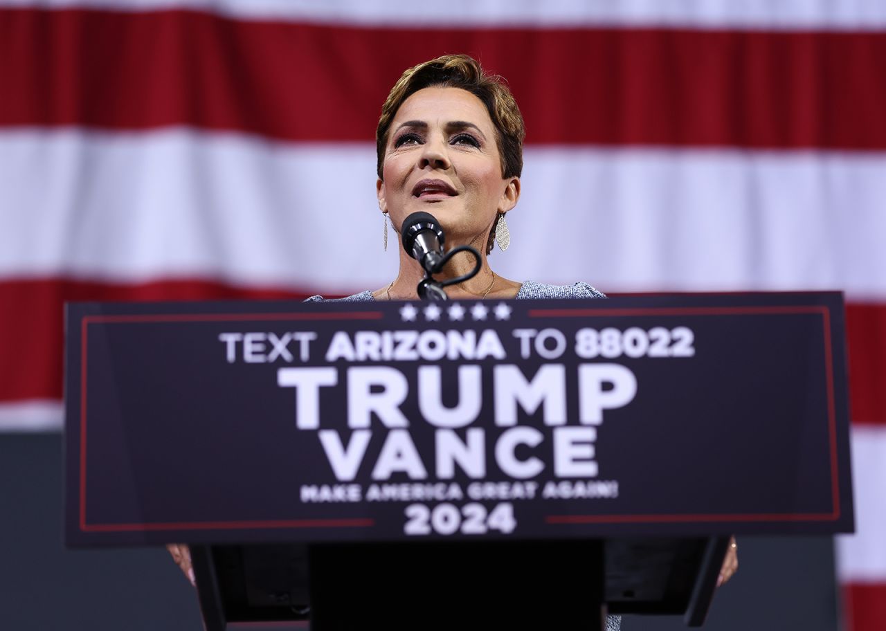 Arizona Republican US Senate candidate Kari Lake speaks during a campaign event for Republican presidential nominee Donald Trump in Tucson, Arizona, on September 12.