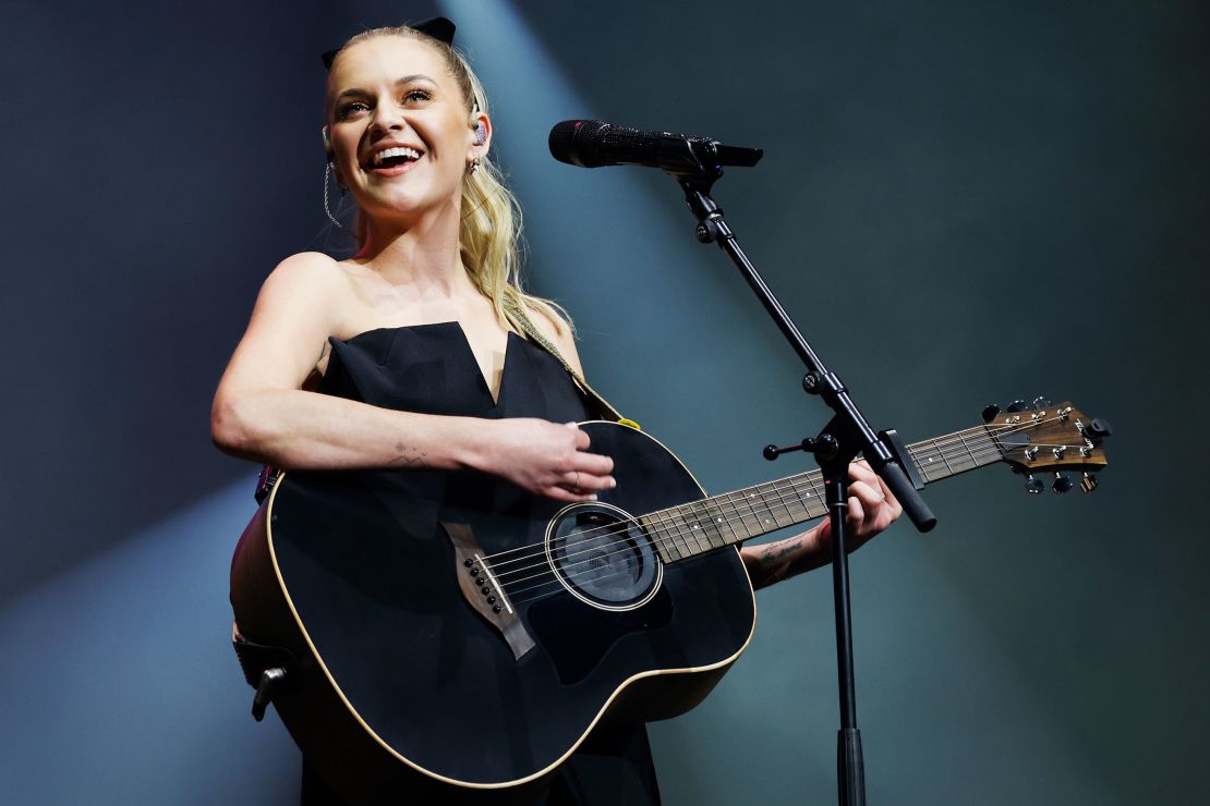Kelsea Ballerini performing at the 2023 'All for the Hall' concert in Nashville.