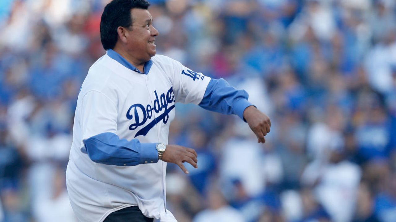 LOS ANGELES, CA - OCTOBER 06:  Los Angeles Dodgers legend Fernando Valenzuela throws out the ceremonial first pitch before the Dodgers take on the Atlanta Braves in Game Three of the National League Division Series at Dodger Stadium on October 6, 2013 in Los Angeles, California.  (Photo by Victor Decolongon/Getty Images)