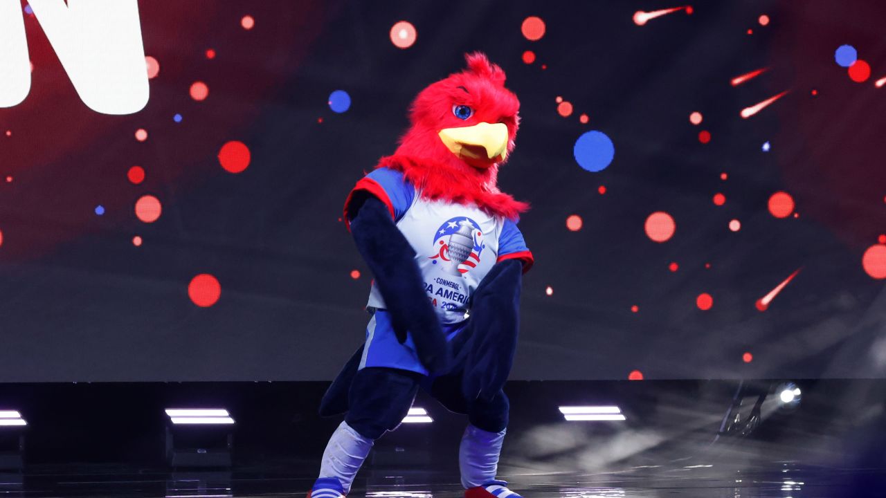 MIAMI, FLORIDA - DECEMBER 07: Capitan, the 2024 Copa America mascot, is presented during the official draw of CONMEBOL Copa America 2024 at James L. Knight Center on December 07, 2023 in Miami, Florida. (Photo by Eva Marie Uzcategui/Getty Images)