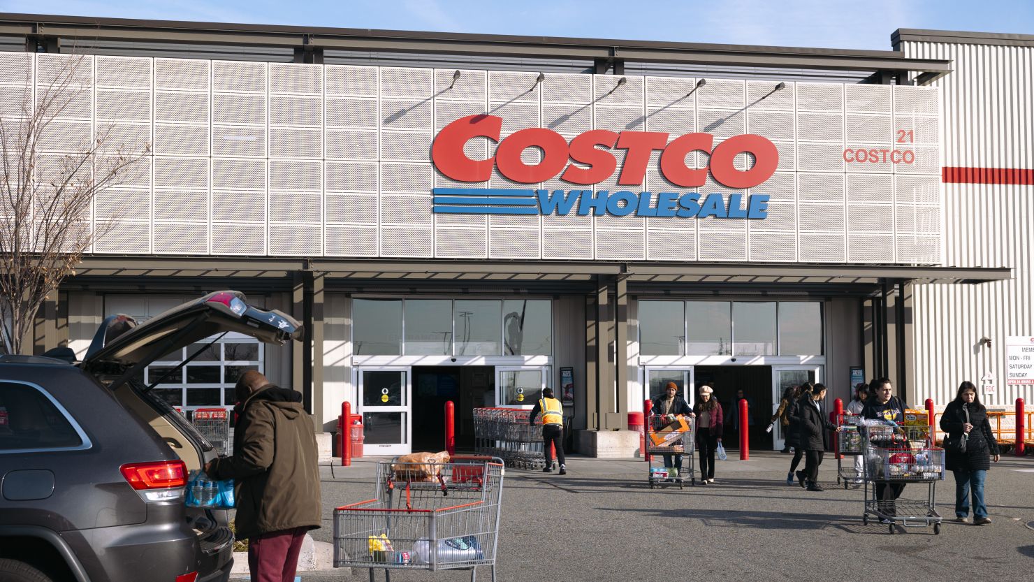 Shoppers outside a Costco store in Bayonne, New Jersey, US, on Saturday, Dec. 9, 2023. The big box retailer is selling silver coins for the first time.