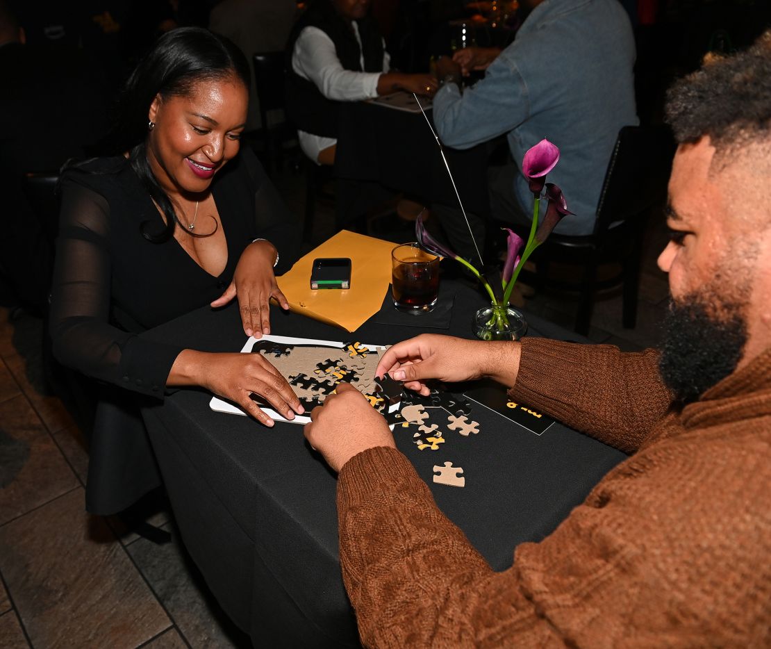 Attendees participate in a speed dating event inspired By Prime Video's "Mr. & Mrs. Smith" in Atlanta, Georgia.