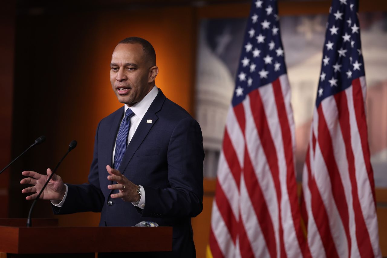 House Minority Leader Hakeem Jeffries holds a press conference at the US Capitol on December 14, 2023 in Washington, DC.