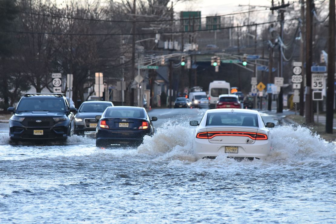 Heavy rain flooded the roadways in Wayne, New Jersey, stranding cars as rivers and streams overflowed.