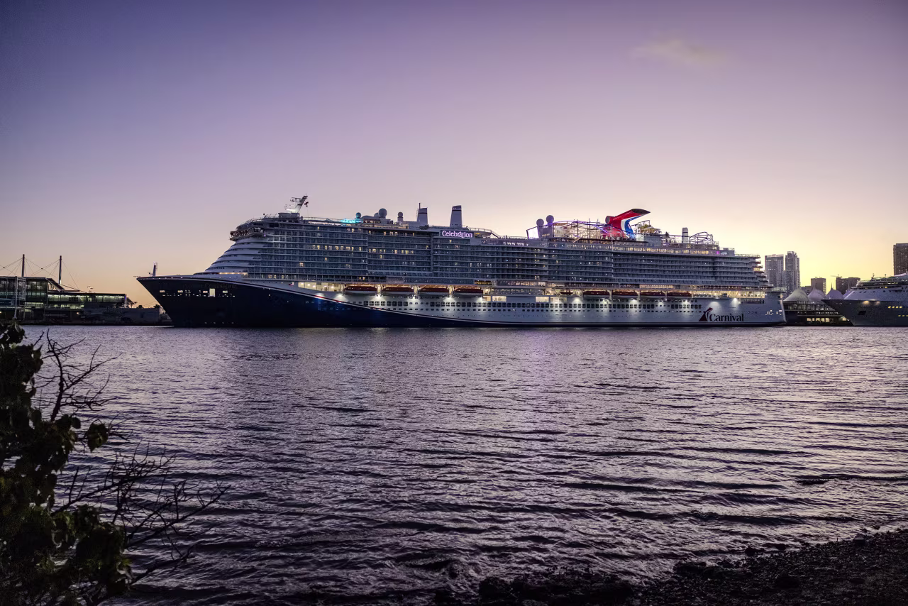 The Carnival Celebration cruise ship docked in Miami, Florida, in 2023. The ship is one of at least five operated by Carnival Cruise Line that have cancelled or replaced planned stops this week.