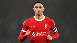 LIVERPOOL, ENGLAND - DECEMBER 20: Trent Alexander-Arnold of Liverpool looks on during the Carabao Cup Quarter Final match between Liverpool and West Ham United at Anfield on December 20, 2023 in Liverpool, England. (Photo by Michael Regan/Getty Images)