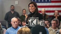 Former UN ambassador and 2024 presidential hopeful Nikki Haley speaks at a campaign town hall event at Hilton Garden Inn in Lebanon, New Hampshire on December 28.
