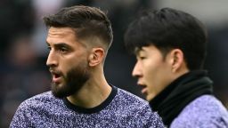 Tottenham Hotspur's Uruguayan midfielder #30 Rodrigo Bentancur (L) and Tottenham Hotspur's South Korean striker #07 Son Heung-Min warm up ahead of the English Premier League football match between Tottenham Hotspur and Bournemouth at Tottenham Hotspur Stadium in London, on December 31, 2023. (Photo by Ben Stansall / AFP) / RESTRICTED TO EDITORIAL USE. No use with unauthorized audio, video, data, fixture lists, club/league logos or 'live' services. Online in-match use limited to 120 images. An additional 40 images may be used in extra time. No video emulation. Social media in-match use limited to 120 images. An additional 40 images may be used in extra time. No use in betting publications, games or single club/league/player publications. / 