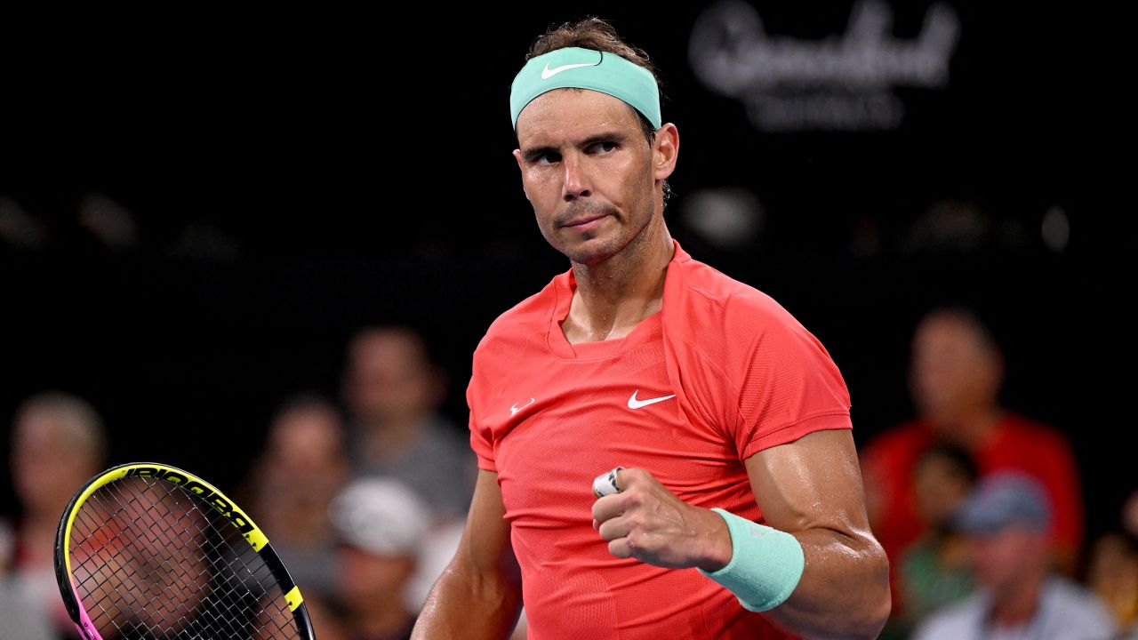 Spain's Rafael Nadal celebrates victory after his men's singles match against Jason Kubler of Australia at the Brisbane International tennis tournament in Brisbane on January 4, 2024. (Photo by William WEST / AFP) / --IMAGE RESTRICTED TO EDITORIAL USE - STRICTLY NO COMMERCIAL USE-- (Photo by WILLIAM WEST/AFP via Getty Images)